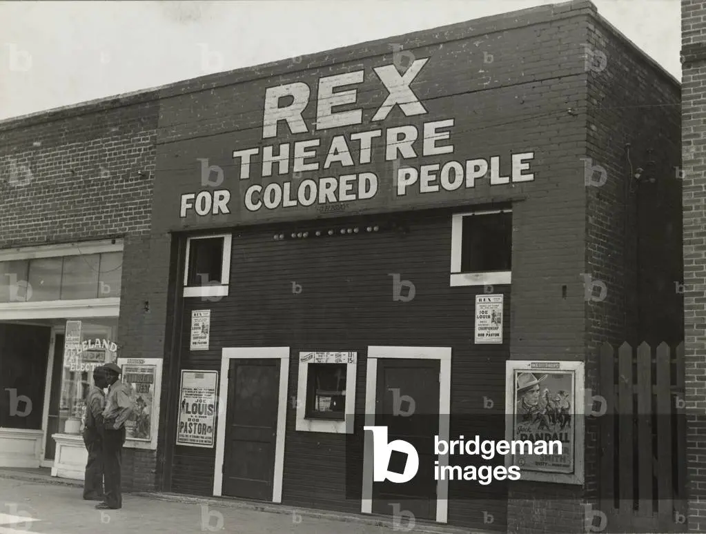 Segregated movie theatre for African Americans in Mississippi, 1939 (b/w photo) by Lange, Dorothea (1895-