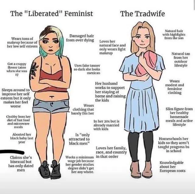 The "Liberated" Feminist vs Tradwife | Trad Girl / Tradwife | Know Your Meme