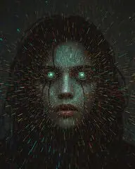 A person with glowing eyes Description automatically generated