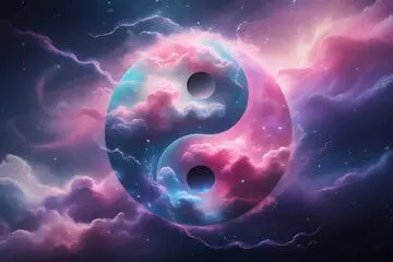 A yin yang symbol in the sky Description automatically generated