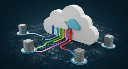 A cloud computing diagram with arrows Description automatically generated