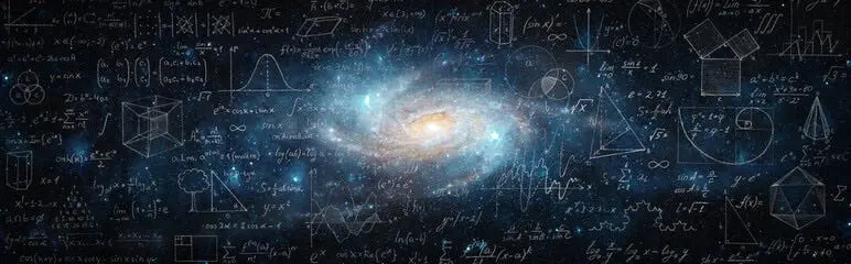 A galaxy in space with math equations Description automatically generated