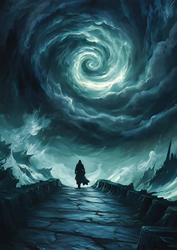 A person walking on a stone path Description automatically generated